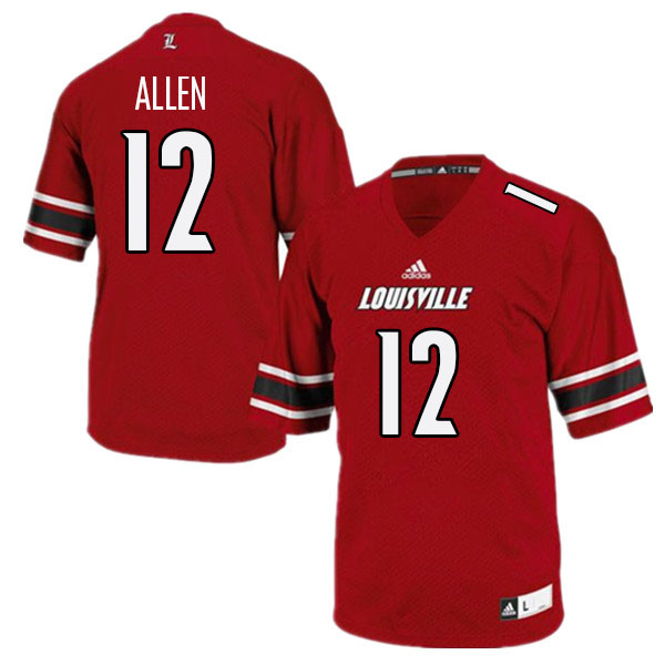 Men #12 Brady Allen Louisville Cardinals College Football Jerseys Stitched Sale-Red